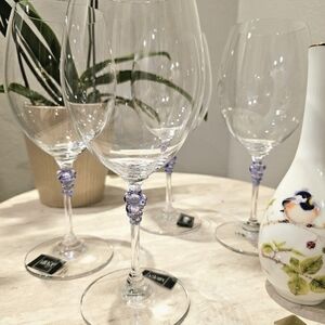 Wine Glasses Vintage Mikasa Purple Grape Cluster Clear Stem Drinkware